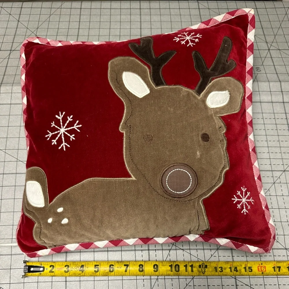 Pottery barn kids Festive Reindeer Holiday Pillow - Red and Brown 17 x17